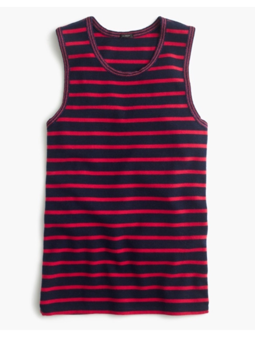 J. Crew Metallic-Trim Navy Tank with Pink Stripes